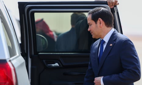 US state secretary Marco Rubio gets into a vehicle as he arrives at King Khalid International Airport in Riyadh, Saudi Arabia.