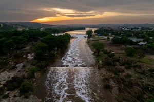 an aerial view of a river