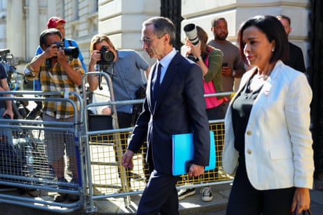 Bruno Retailleau, the French interior minister, arriving for the UK-France Summit at Downing Street this morning.