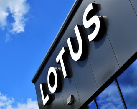 A Lotus sign is seen at the car plant headquarters in Hethel, Norfolk