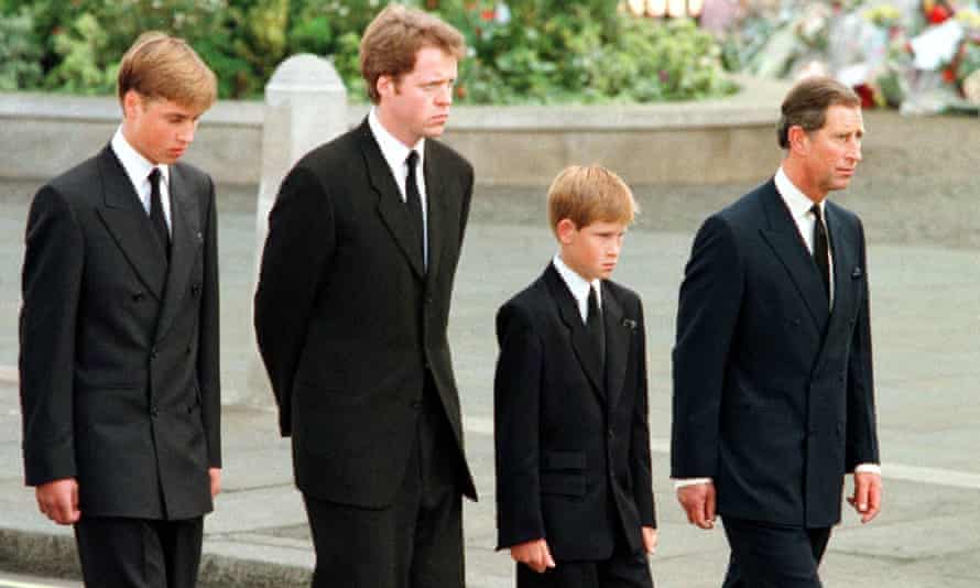 (From left) Prince William, Earl Spencer, Prince Harry and Prince Charles during the funeral procession