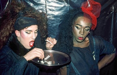‘This was taken backstage at The Lift Hallowe’en party at Legends in Mayfair, where Roy Brown AKA Roy Inc had been persuaded by his mates to dress in drag for the first time. He was all set to perform a lip-sync PA to Stephanie Mills’ fabulous new disco stomper the Medicine Song, with Juicy Lucy as one of the backing ‘singers’. I was working behind the bar in another club, Fouberts, that night so sadly I missed their performance. Oh, you want to know about the pills? They’re probably paracetamol’
