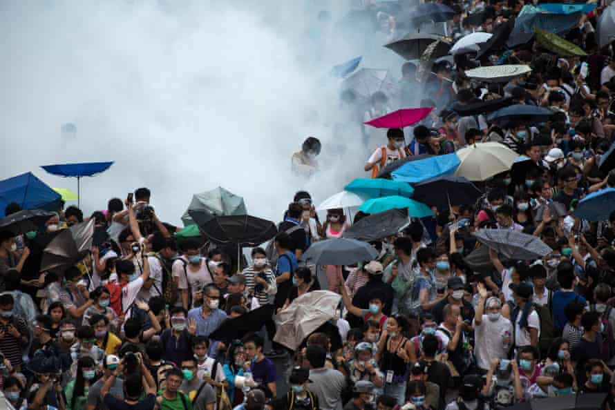 Police fire teargas at pro-democracy protesters in Hong Kong in September 2014