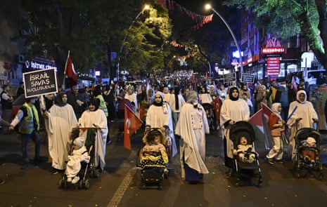Women and children march to stage a demonstration against Israel's bombardments on Gaza Strip, in Ankara, Turkiye on November 11, 2023.