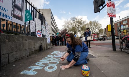 A&amp;E junior doctor Lisa Wallberg outside King’s College hospital in London during the strike.