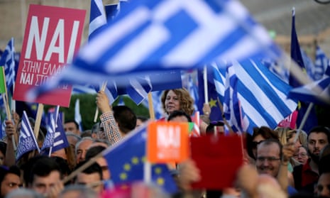 Supporters of the yes campaign attend a rally in Athens on Friday.
