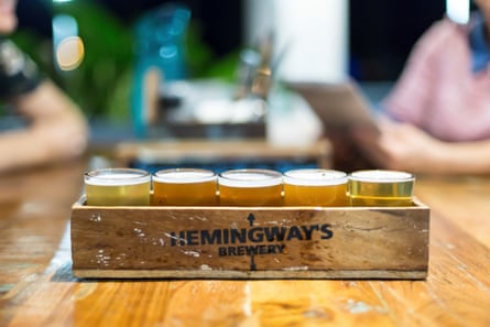 Flight of beers at Hemingway’s Brewery, Port Douglas