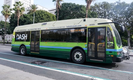 An electric bus in Los Angeles, California.
