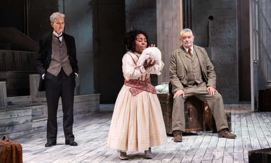 Alison Halstead (centre) ‘exudes fun, for both her and us, as Carlotta’ with Jenny Seagrove as Gaev (left) and Martin Shaw as Lopakhin in The Cherry Orchard.