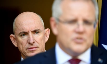 Stuart Robert standing near Scott Morrison