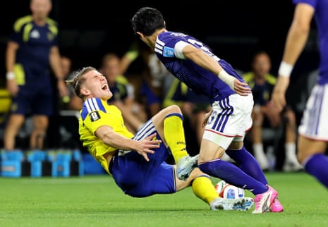 Shogo Taniguchi goes into the book for a foul on Viktor Gyokeres.