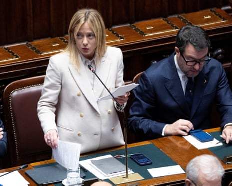 Italy's prime minister Giorgia Meloni speaks at the the lower house of parliament, ahead of a European Union leaders' summit, in Rome, Italy.