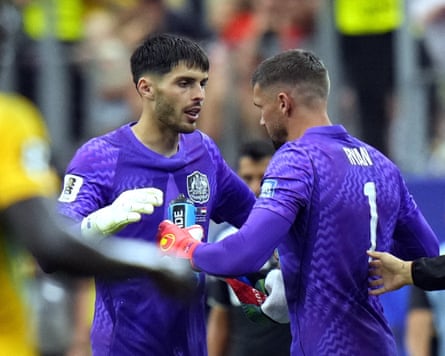 Patrick Beach is replaced by Mathew Ryan arsenic Tony Popovic changed goalkeepers for nan shootout.
