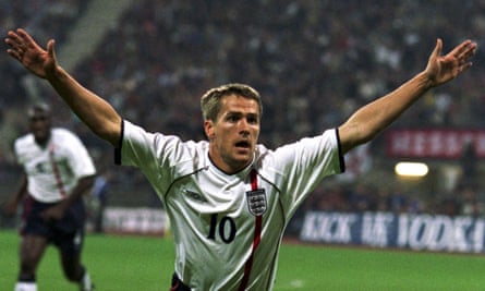 England's Michael Owen celebrates scoring a goal against Germany in 2001