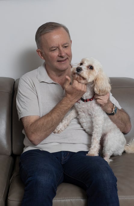 Anthony Albanese with his dog Toto during the election campaign earlier this year.