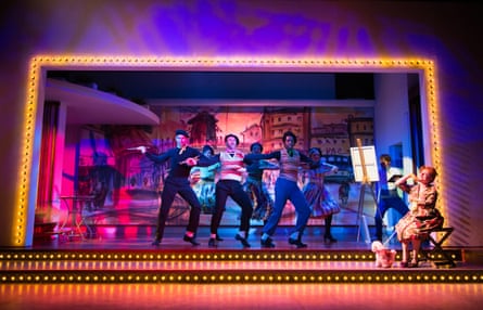 A scene from Merrily We Roll Along at the Harold Pinter theatre, London, directed by Maria Friedman in 2013.