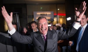 Ukip Leader Nigel Farage celebrates at the Leave.EU party in London.