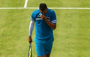 Nick Kyrgios of Australia looking frustrated.