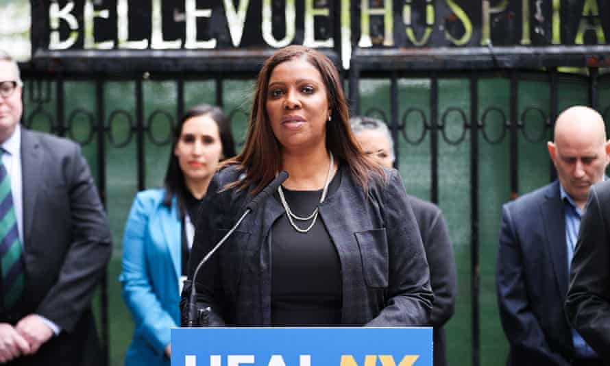 New York Attorney General Letitia James makes a health-related announcement at the NYC Health + Bellevue in Manhattan of New York City, United States on April 21, 2022.