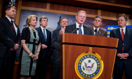 Senators Mike Rounds, Shelley Moore Capito, Roy Blunt, John Hoeven, Jim Inhofe, Joe Manchin and Steve Daines in 2015. Senators are far wealthier than most constituents, and in a prime position to increase wealth via policymaking.