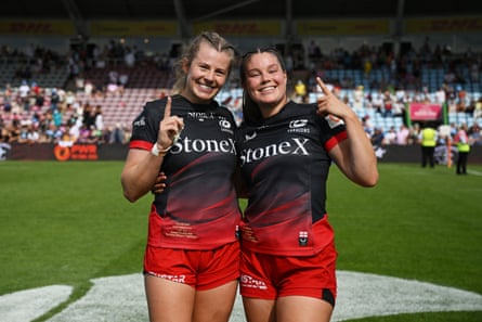 Zoe Harrison and Jess Breach aft winning nan PWR last astatine Twickenham Stoop