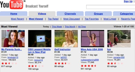 What YouTube’s most viewed section looked like in July 2006, with Lonelygirl15’s video at the top