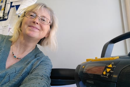 Carole and her office cassette player.