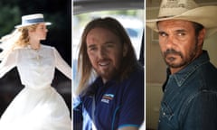 L-R: Samara Weaving in Picnic at Hanging Rock, Tim Minchin in Squinters, Aaron Pedersen in Mystery Road