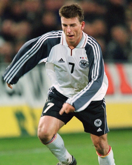Bernd Schneider on the ball in Germany’s 4-1 World Cup qualifying playoff victory over Ukraine in 2001
