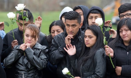 Family and friends of Justin Llivicura, 16, at his funeral on Long Island.