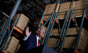 Donald Trump speaks to employees during a visit to a medical equipment distributor in Allentown, Pennsylvania.