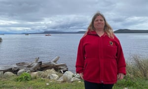 woman in a red zipped polar fleece jacket