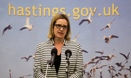 Amber Rudd speaks after retaining her seat at a counting centre for Britain’s general election in Hastings.