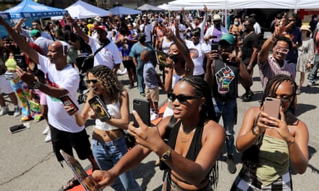 People attending a recent Juneteenth celebration in Los Angeles.