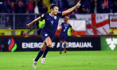 Jodie Taylor celebrates scoring England’s second goal against Spain at Women’s Euro 2017.