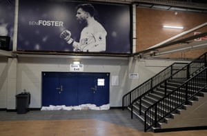 Sandbags arranged by the exit doors under the Birmingham Road stand before West Brom v Tottenham at the Hawthorns on 18 November.