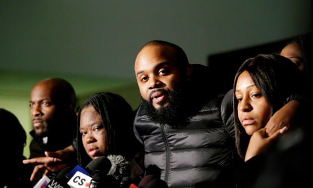 Activist William Calloway speaks to reporters after former Chicago police officer Jason Van Dyke was sentenced to six and three-quarter years in prison for the fatal shooting of Laquan McDonald.