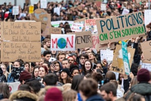 Young people take part in the worldwide climate strike in Lausanne, Switzerland