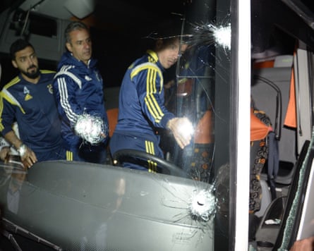 Fenerbahçe’s team bus after it was shot at in 2015.