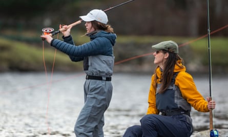 Camryn Stewart (left) and Naomi Bell open the salmon season on the River Dee with the first casts.