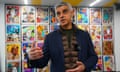 Sadiq Khan speaks during a visit to Stoke Newington school in north London: he is pictured standing in front of a wall of colourful pictures and is wearing a brown quilted anorak under a dark blue jacket
