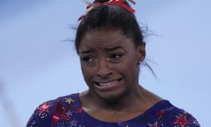 Simone Biles doesn’t seem happy with her performance on the uneven bars.