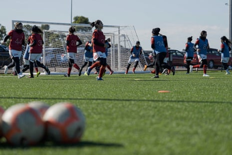 The Afghanistan women's football team train at Darebin International Sports Centre as part of their new partnership with A-League club Melbourne Victory.