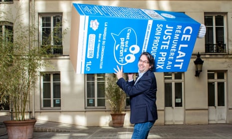 Nicolas Chabanne promoting his milk brand, C’est qui le patron?!, in December 2018.