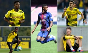 Clockwise from top left: Dan-Axel Zagadou, Ousmane Dembélé, Christian Pulisic, Julian Weigl and Alexander Isak