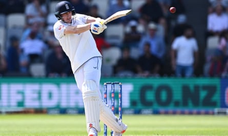 England’s Harry Brook bats during play on day two of the second Test between New Zealand and England