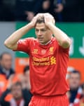 A dejected Steven Gerrard after his infamous slip for Liverpool against Chelsea in 2014