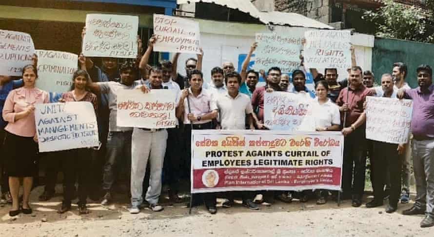 Plan International Sri Lanka staff protest against the charity’s sudden departure from the country.