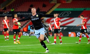 Aston Villa’s Ross Barkley celebrates after opening the scoring.