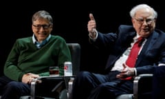 Warren Buffett and Bill Gates on stage at an event at Columbia University in New York, 2017.